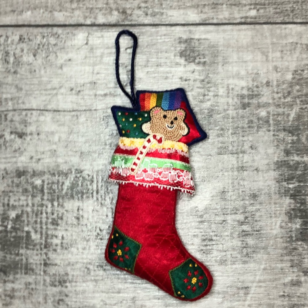 Hallmark Vintage Teddy Bear Fabric Stocking Rainbow 1983 Ornament Pride